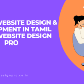 Promotional banner for Website Design Pro services in Tamil Nadu, showing a woman on a laptop against an orange circle with the WDP logo.