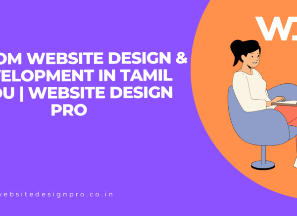 Promotional banner for Website Design Pro services in Tamil Nadu, showing a woman on a laptop against an orange circle with the WDP logo.